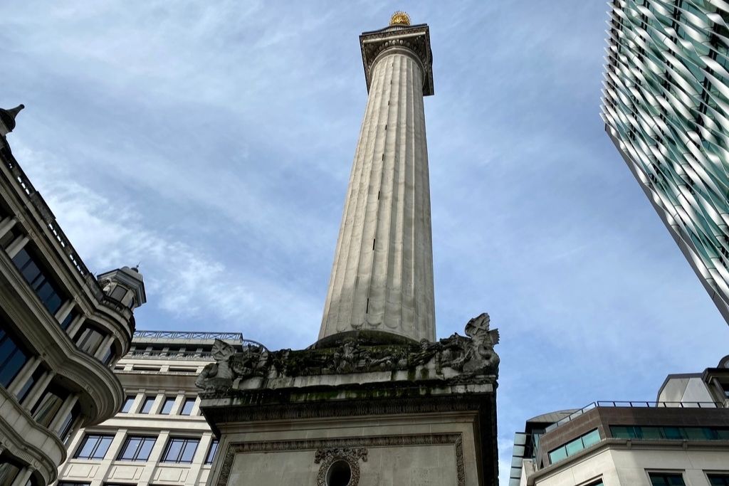 View towards the top of the London Monument to the Great Fire of 1666.