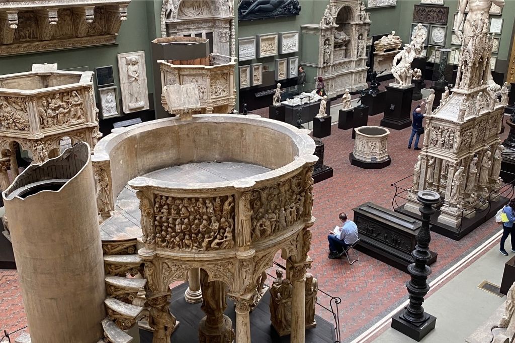 Funeral statuary exhibit at the Victoria & Albert Museum in London.