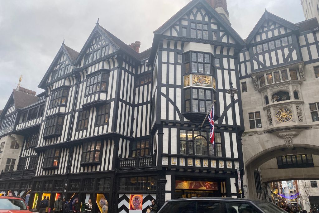 Exterior of Liberty London. Tudor style building located near Oxford Circus