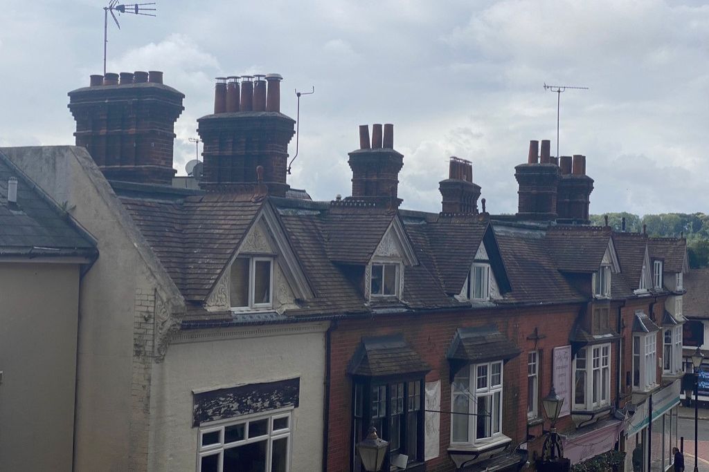 Victorian chimneys in a British market town.