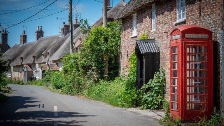 English village with red phone box