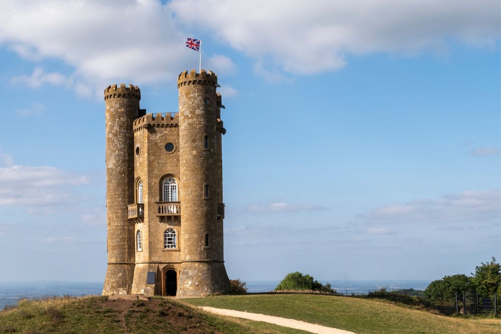 Broadway Tower - stone tower on a hill outside the village of Broadway in the Cotswolds.