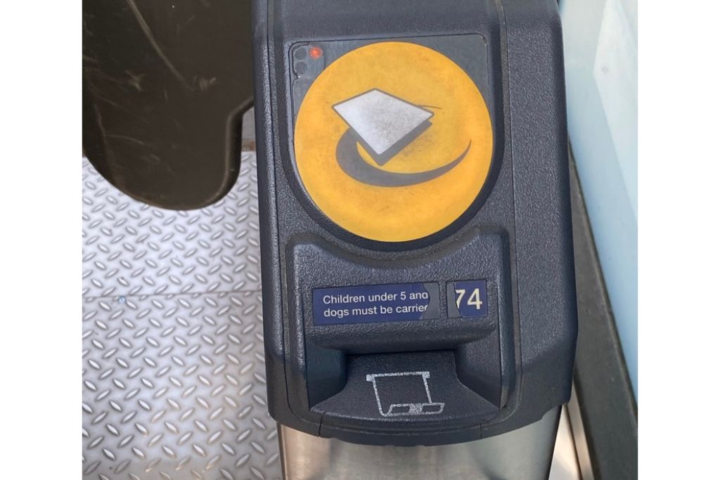 Contactless payment pad on for tapping in and out of the London Underground