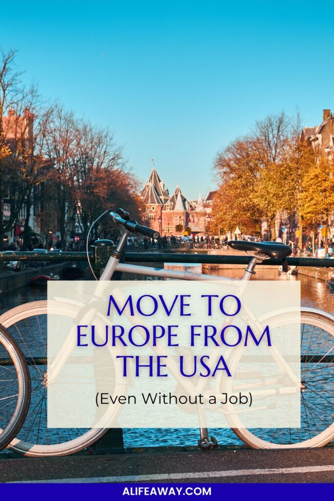 Move to Europe without a job guide. Bicycle along a bridge railing in Amsterdam.