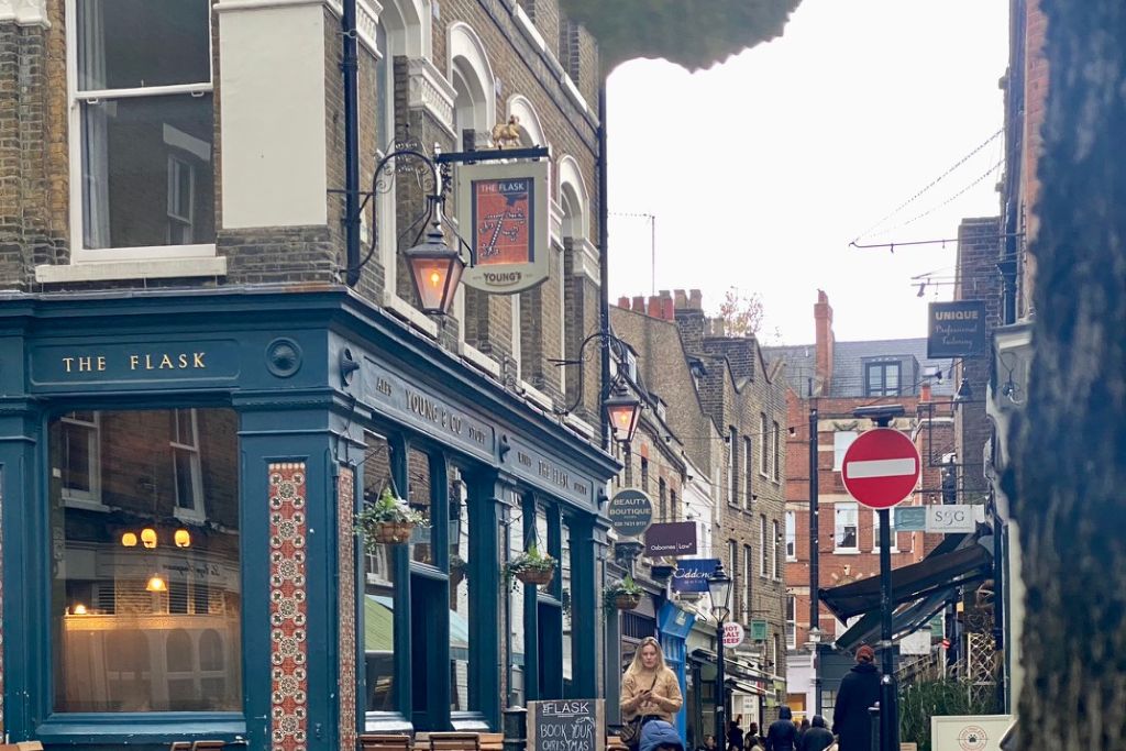 Flask Walk pedestrian street in Hampstead, London.