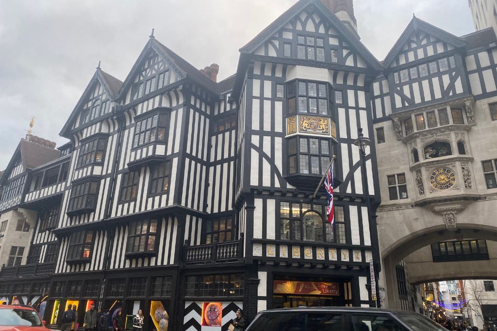 Exterior of Liberty London, an upmarket store in the Soho district of London.