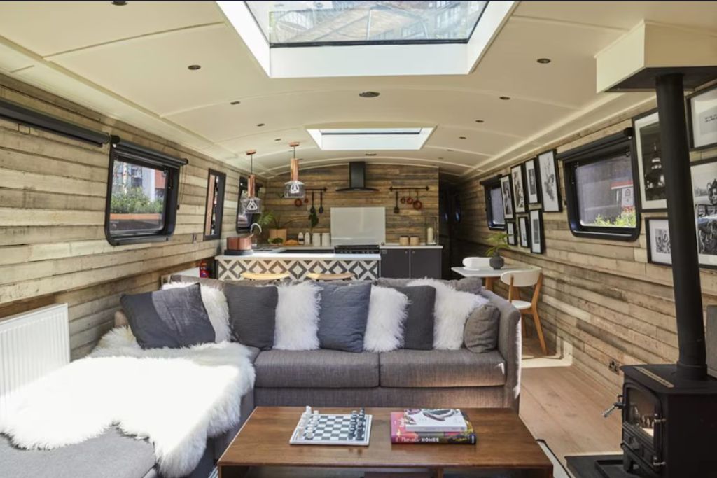 Canal boat interior at The Boathouse London