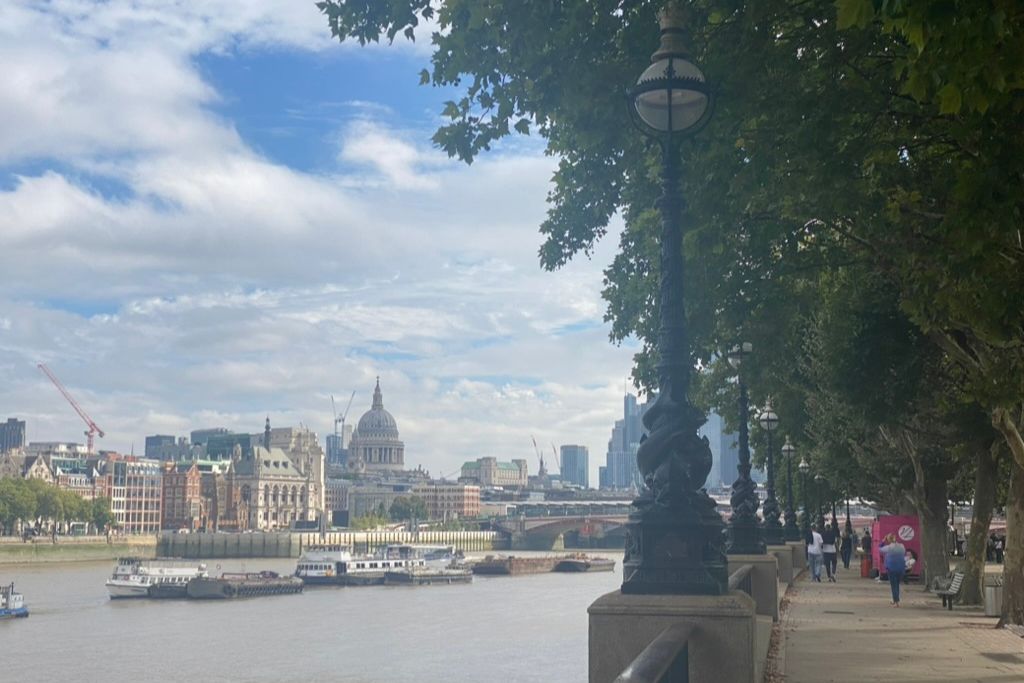 View towards St Pauls Cathedral from South Bank in London, England